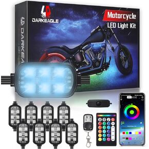 12Pods Motorcycle LED Lights Kits with Brake Turn Signal, Motorcycle Underglow LED Light Kit with APP/RF Remote Control, Dual Zone RGB Neon Multicolor 12v Waterproof for Harley Honda Kawasaki Yamaha