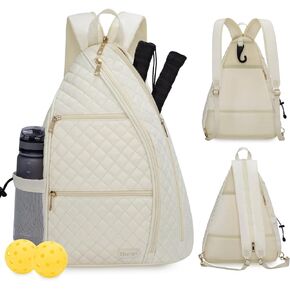 Sucipi Pickleball Bag for Women Pickleball Backpack Quilted Crossbody Sling Bag Tennis Bag Backpack Pickle Ball Paddle Bag