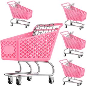 4pcs Pink Cart Beauty Cart Pink Toys Lemonade Stand for Mini Stuff Mini Brands Series 3 Desk Miniature Shopping Cart Desk Shopping Cart Toy Small Supermarket Cart Trolley Pink
