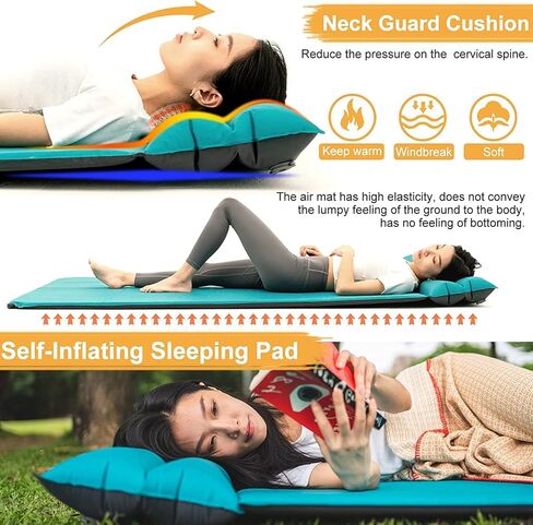 وسادة نوم مزدوجة للتخييم من ييران، نفخ ذاتي، مرتبة تخييم هوائية مقاومة للماء، عبوتين، أزرق in Kuwait
