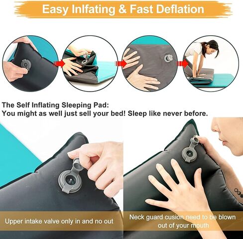 وسادة نوم مزدوجة للتخييم من ييران، نفخ ذاتي، مرتبة تخييم هوائية مقاومة للماء، عبوتين، أزرق in Kuwait