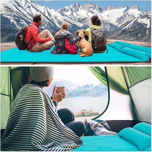 وسادة نوم مزدوجة للتخييم من ييران، نفخ ذاتي، مرتبة تخييم هوائية مقاومة للماء، عبوتين، أزرق in Kuwait