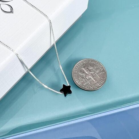 Tiny Delicate and Dainty Sterling Silver Black Onyx Star Necklace, Birthday Gift Necklace, Floating Star Necklace, Black Onyx Necklace, Black Star Choker Necklace (15 inches plus 2-inch extender) in Saudi Arabia