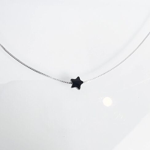 Tiny Delicate and Dainty Sterling Silver Black Onyx Star Necklace, Birthday Gift Necklace, Floating Star Necklace, Black Onyx Necklace, Black Star Choker Necklace (15 inches plus 2-inch extender) in Saudi Arabia