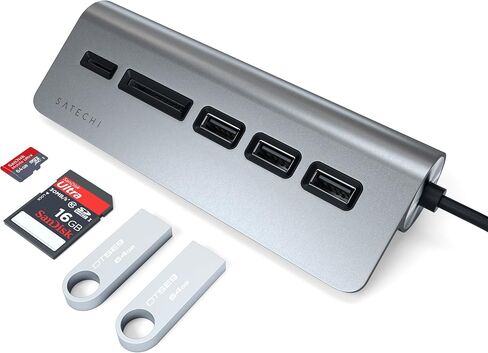 Satechi USB-C Combo Hub for Desktop - USB-A 3.0 Data Ports & Micro/SD Card Readers - Compatible with Apple Studio Display, 2021 iMac M1, 2019/2017 iMac, 2020 MacBook Pro/Air M1(Space Gray) in Saudi Arabia