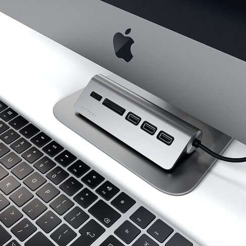 Satechi USB-C Combo Hub for Desktop - USB-A 3.0 Data Ports & Micro/SD Card Readers - Compatible with Apple Studio Display, 2021 iMac M1, 2019/2017 iMac, 2020 MacBook Pro/Air M1(Space Gray) in Saudi Arabia