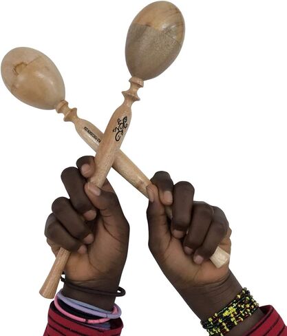 زوج ماراكا الخشبي - آلة موسيقية من الخشب الطبيعي الصلب - 2 خشخيشة بيض in Kuwait