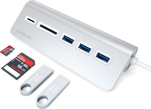 Satechi USB-C Combo Hub for Desktop - USB-A 3.0 Data Ports & Micro/SD Card Readers - Compatible with Apple Studio Display, 2021 iMac M1, 2019/2017 iMac, 2020 MacBook Pro/Air M1(Space Gray) in Saudi Arabia