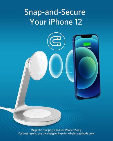 شاحن Anker اللاسلكي، حامل PowerWave المغناطيسي 2 في 1 مع كابل USB-C بطول 4 أقدام، محطة شحن لاسلكية فقط لهاتف iPhone 14/14 Pro/14 Pro Max/13/13 Pro Max / AirPods Pro (لا يوجد محول تيار متردد) in Saudi Arabia