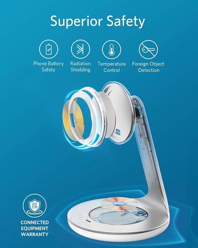 شاحن Anker اللاسلكي، حامل PowerWave المغناطيسي 2 في 1 مع كابل USB-C بطول 4 أقدام، محطة شحن لاسلكية فقط لهاتف iPhone 14/14 Pro/14 Pro Max/13/13 Pro Max / AirPods Pro (لا يوجد محول تيار متردد) in Saudi Arabia