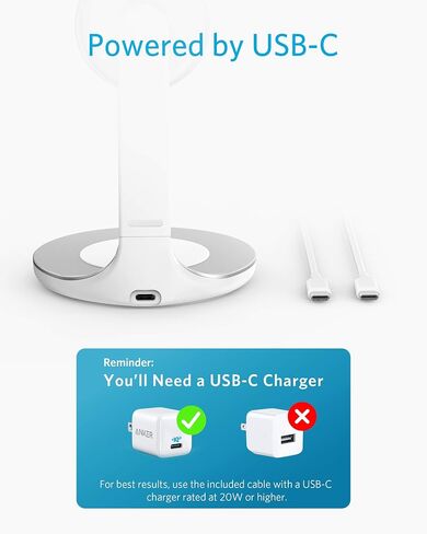 شاحن Anker اللاسلكي، حامل PowerWave المغناطيسي 2 في 1 مع كابل USB-C بطول 4 أقدام، محطة شحن لاسلكية فقط لهاتف iPhone 14/14 Pro/14 Pro Max/13/13 Pro Max / AirPods Pro (لا يوجد محول تيار متردد) in Saudi Arabia
