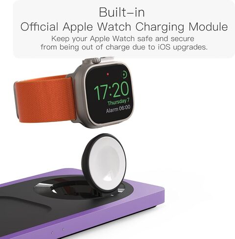 PETINO 3 in 1 Magnetic Wireless Charger Foldable, Mag-Safe Charger Stand, Mag-Safe Wireless Charging Station for Apple Devices, iPhone 15/14/13/12 Series, Apple Watch Series, AirPods Pro(Purple) in Saudi Arabia