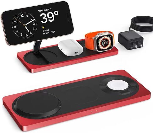 PETINO 3 in 1 Magnetic Wireless Charger Foldable, Mag-Safe Charger Stand, Mag-Safe Wireless Charging Station for Apple Devices, iPhone 15/14/13/12 Series, Apple Watch Series, AirPods Pro(Purple) in Saudi Arabia