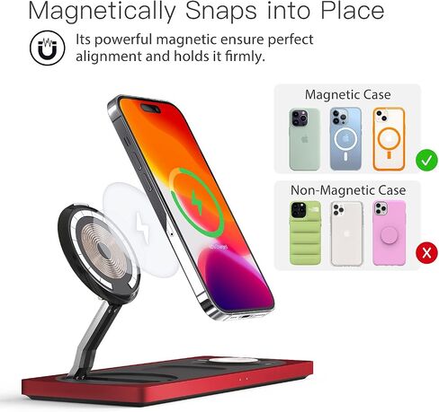 PETINO 3 in 1 Magnetic Wireless Charger Foldable, Mag-Safe Charger Stand, Mag-Safe Wireless Charging Station for Apple Devices, iPhone 15/14/13/12 Series, Apple Watch Series, AirPods Pro(Purple) in Saudi Arabia