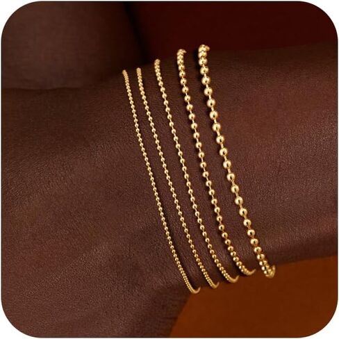 koperin Layered Elastic Stretch 2MM/4MM/6MM Beaded Bracelets - Dainty 14K Gold/Silver Plated Stack Bracelet Set Size of 6.5inch for Women Girl Trendy Jewelry Gift in Saudi Arabia