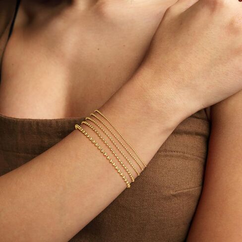 koperin Layered Elastic Stretch 2MM/4MM/6MM Beaded Bracelets - Dainty 14K Gold/Silver Plated Stack Bracelet Set Size of 6.5inch for Women Girl Trendy Jewelry Gift in Saudi Arabia