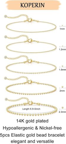 koperin Layered Elastic Stretch 2MM/4MM/6MM Beaded Bracelets - Dainty 14K Gold/Silver Plated Stack Bracelet Set Size of 6.5inch for Women Girl Trendy Jewelry Gift in Saudi Arabia