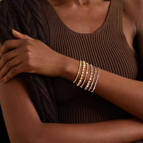 koperin Layered Elastic Stretch 2MM/4MM/6MM Beaded Bracelets - Dainty 14K Gold/Silver Plated Stack Bracelet Set Size of 6.5inch for Women Girl Trendy Jewelry Gift in Saudi Arabia