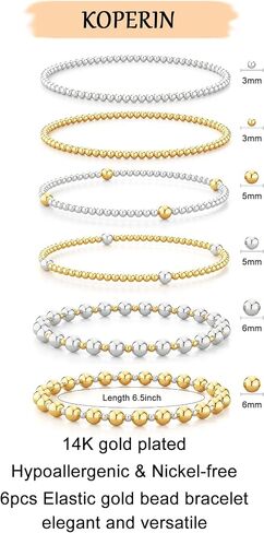 koperin Layered Elastic Stretch 2MM/4MM/6MM Beaded Bracelets - Dainty 14K Gold/Silver Plated Stack Bracelet Set Size of 6.5inch for Women Girl Trendy Jewelry Gift in Saudi Arabia