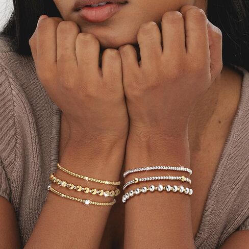 koperin Layered Elastic Stretch 2MM/4MM/6MM Beaded Bracelets - Dainty 14K Gold/Silver Plated Stack Bracelet Set Size of 6.5inch for Women Girl Trendy Jewelry Gift in Saudi Arabia