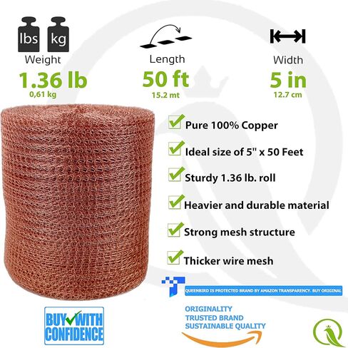 Copper Mesh with Packing Tool - 5" X 100 Feet / 50 Feet / 15 Feet - Blocker for Hole - DIY Hole Filler, Copper Fill Fabric, Keep Rodent Out, Ideal for Distilling, Pure 100% Copper Roll in Kuwait