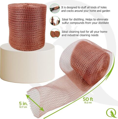 Copper Mesh with Packing Tool - 5" X 100 Feet / 50 Feet / 15 Feet - Blocker for Hole - DIY Hole Filler, Copper Fill Fabric, Keep Rodent Out, Ideal for Distilling, Pure 100% Copper Roll in Kuwait