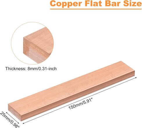 uxcell Copper Flat Bar, 0.31" Thickness x 0.98" Width x 5.91" Length Copper Bus Bar Stock Plate Mill for Electrical (8mm x 25mm x 150mm) in Saudi Arabia