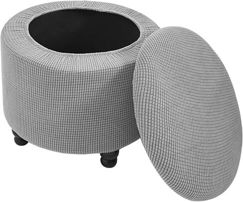 Andreannie Stretch Beige Jacquard Fabric Ottoman Slipcover Floding Storage Foot Stool Covers Soft Round Slipcover Removable Washable Furniture Protector for Home Decor (Beige) in Saudi Arabia