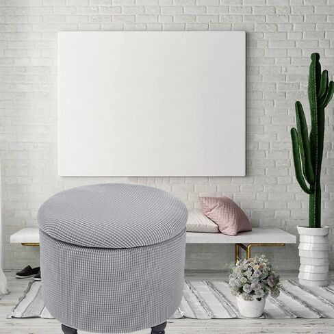 Andreannie Stretch Beige Jacquard Fabric Ottoman Slipcover Floding Storage Foot Stool Covers Soft Round Slipcover Removable Washable Furniture Protector for Home Decor (Beige) in Saudi Arabia
