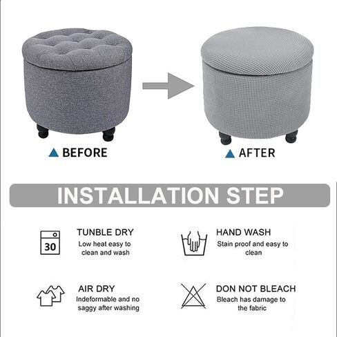 Andreannie Stretch Beige Jacquard Fabric Ottoman Slipcover Floding Storage Foot Stool Covers Soft Round Slipcover Removable Washable Furniture Protector for Home Decor (Beige) in Saudi Arabia