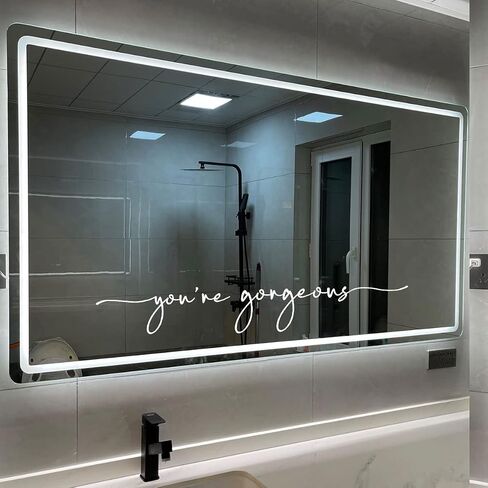 ملصق You're Gorgeous، ملصق صالون الشعر، ملصق حائط بشعار، ديكور صالون التجميل، ملصق مرآة، ديكور الحمام، فينيل مرآة، ملصق تأكيدات إيجابية، 16 × 2.2 بوصة (أبيض) in Kuwait