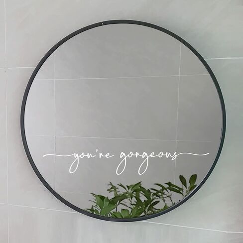 ملصق You're Gorgeous، ملصق صالون الشعر، ملصق حائط بشعار، ديكور صالون التجميل، ملصق مرآة، ديكور الحمام، فينيل مرآة، ملصق تأكيدات إيجابية، 16 × 2.2 بوصة (أبيض) in Kuwait