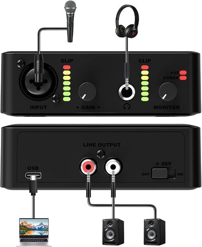 USB Audio Interface Solo Audio Interface with XLR and 1/4" (6.35 mm) Jack +48V Phantom Power for Recording Music Production Streaming Podcasts and Any Other Device for Real-time Monitoring. in Kuwait