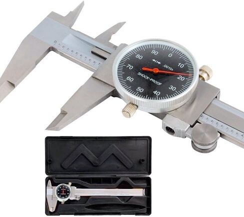 قرص فرجار 0-6 بوصة 0.001 بوصة، أداة قياس ميكانيكية من الفولاذ المقاوم للصدأ مقاومة للصدمات، قياسات الهوية والقطر والعمق والخطوة، وجه أسود in Kuwait