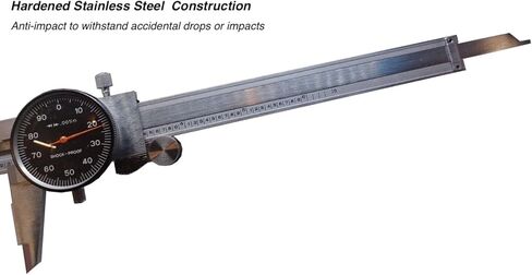 قرص فرجار 0-6 بوصة 0.001 بوصة، أداة قياس ميكانيكية من الفولاذ المقاوم للصدأ مقاومة للصدمات، قياسات الهوية والقطر والعمق والخطوة، وجه أسود in Kuwait