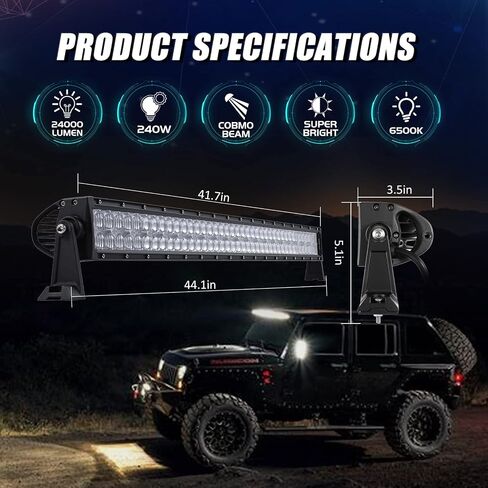شريط إضاءة LED Auxbeam 52 بوصة 300 وات، 30000 لومن مقاوم للماء ضوء العمل على الطرق الوعرة، مصباح القيادة على الطرق الوعرة، عدسة 5D صف مزدوج، مجموعة مصابيح الضباب مع حزام الأسلاك لشاحنات الالتقاط SUV ATV UTV Boat in Kuwait