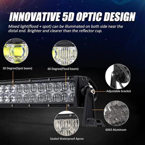 شريط إضاءة LED Auxbeam 52 بوصة 300 وات، 30000 لومن مقاوم للماء ضوء العمل على الطرق الوعرة، مصباح القيادة على الطرق الوعرة، عدسة 5D صف مزدوج، مجموعة مصابيح الضباب مع حزام الأسلاك لشاحنات الالتقاط SUV ATV UTV Boat in Kuwait