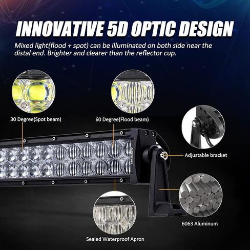 شريط إضاءة LED Auxbeam 52 بوصة 300 وات، 30000 لومن مقاوم للماء ضوء العمل على الطرق الوعرة، مصباح القيادة على الطرق الوعرة، عدسة 5D صف مزدوج، مجموعة مصابيح الضباب مع حزام الأسلاك لشاحنات الالتقاط SUV ATV UTV Boat in Kuwait