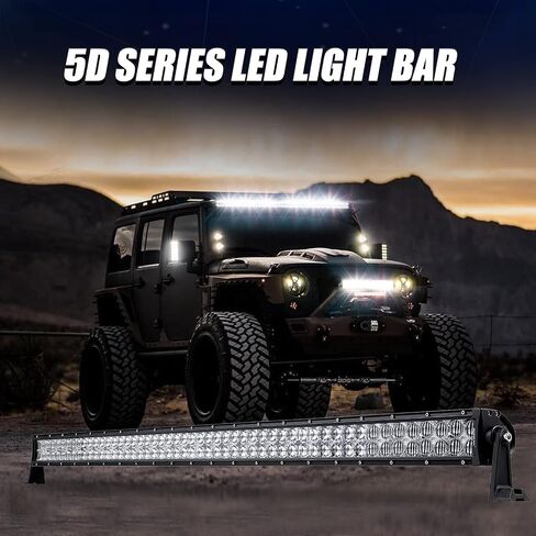 شريط إضاءة LED Auxbeam 52 بوصة 300 وات، 30000 لومن مقاوم للماء ضوء العمل على الطرق الوعرة، مصباح القيادة على الطرق الوعرة، عدسة 5D صف مزدوج، مجموعة مصابيح الضباب مع حزام الأسلاك لشاحنات الالتقاط SUV ATV UTV Boat in Kuwait