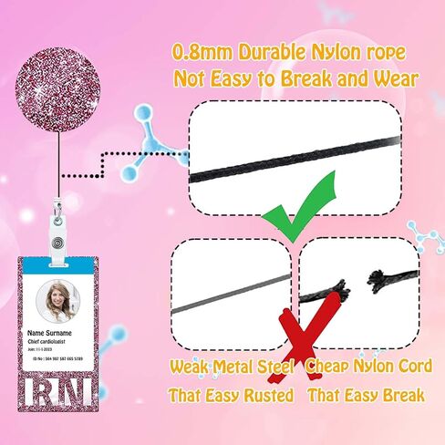 ANDGING Pink RN Badge Buddy and Badge Reel Set عمودي التمريض RN شارة بطاقة بكرات شارة قابلة للسحب للممرضات بريق شارة تحديد العلامات طالب ممرضة بطاقة الهوية الطبية مكتب الملحقات A12 in Kuwait