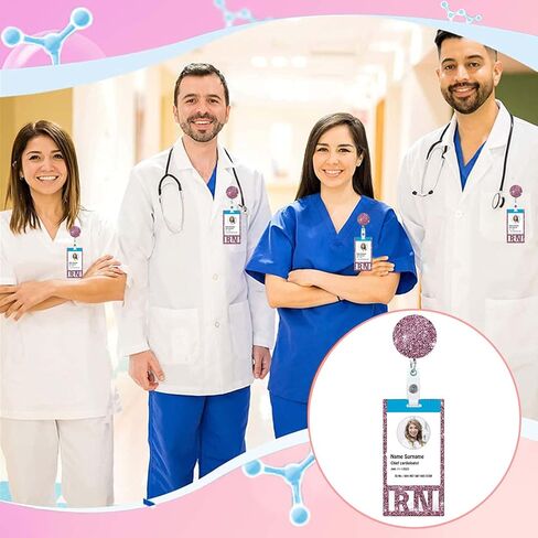 ANDGING Pink RN Badge Buddy and Badge Reel Set عمودي التمريض RN شارة بطاقة بكرات شارة قابلة للسحب للممرضات بريق شارة تحديد العلامات طالب ممرضة بطاقة الهوية الطبية مكتب الملحقات A12 in Kuwait
