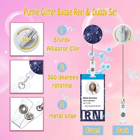 ANDGING Pink RN Badge Buddy and Badge Reel Set عمودي التمريض RN شارة بطاقة بكرات شارة قابلة للسحب للممرضات بريق شارة تحديد العلامات طالب ممرضة بطاقة الهوية الطبية مكتب الملحقات A12 in Kuwait