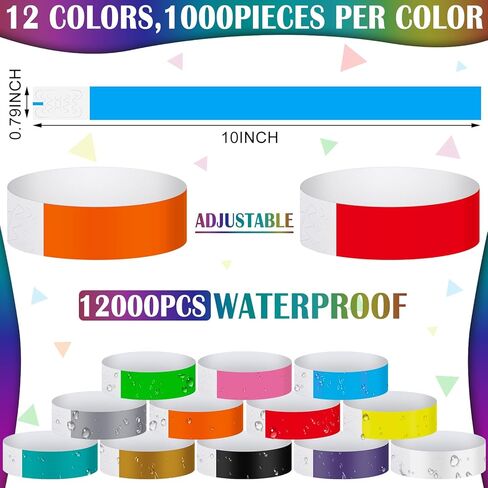 Tudomro 12000 Pcs Paper Wristbands Arm Bands for Events Neon Wrist Bands Lightweight Colored Concert Party Wristbands Adhesive Party Armbands Paper Bracelets Waterproof Hand Bands (Bright Color) in Kuwait