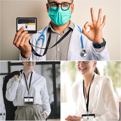 BOKOVNGEE حامل شارة الهوية على الوجهين حامل بطاقة اسم شفاف مقاوم للماء حامل بطاقة الهوية شديد التحمل مع حبل، لبطاقات الائتمان الخاصة بمكتب المدرسة (بوصة، 2.76 × 4.33) in Kuwait