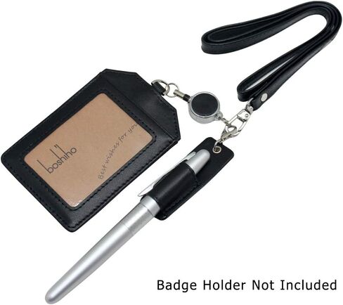 Genuine Leather Pen Holder, 2 Pack Boshiho Pen Pencil Holders for Badge Holder or Neck Lanyard (Black 2) in Kuwait