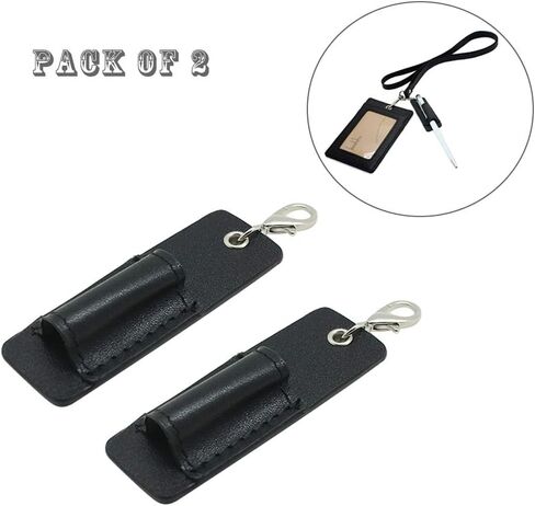 Genuine Leather Pen Holder, 2 Pack Boshiho Pen Pencil Holders for Badge Holder or Neck Lanyard (Black 2) in Kuwait