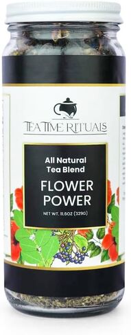Tea Time Rituals - Flower Power - All Natural Loose Leaf Herbal Tea Blend (Hibiscus Flowers, Moringa Leaf, Elderberries, Ginger) 16oz Jar in Saudi Arabia