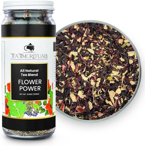 Tea Time Rituals - Flower Power - All Natural Loose Leaf Herbal Tea Blend (Hibiscus Flowers, Moringa Leaf, Elderberries, Ginger) 16oz Jar in Saudi Arabia