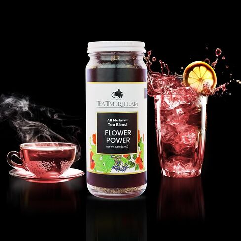 Tea Time Rituals - Flower Power - All Natural Loose Leaf Herbal Tea Blend (Hibiscus Flowers, Moringa Leaf, Elderberries, Ginger) 16oz Jar in Saudi Arabia
