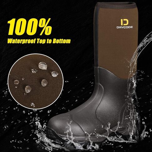 أحذية مطاطية من DRYCODE للرجال والنساء، أحذية مطاطية دافئة مقاومة للماء مقاس 6 مم من النيوبرين، حذاء مطر خارجي، بني، مقاس 5-14 in Kuwait